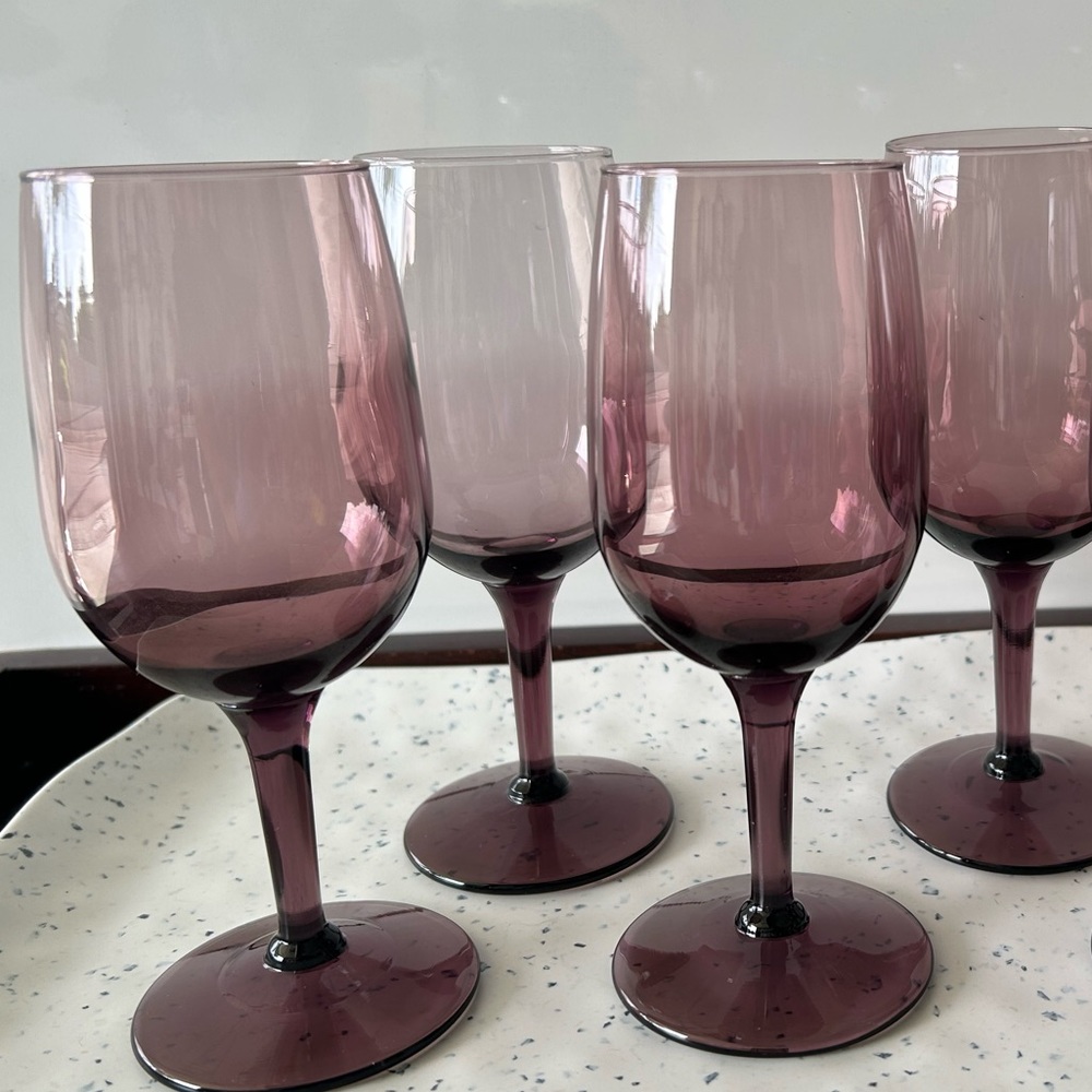 Retro Amethyst Wine Glasses Goblet Small Size 6in Set Of 4 - Picture 3 of 10